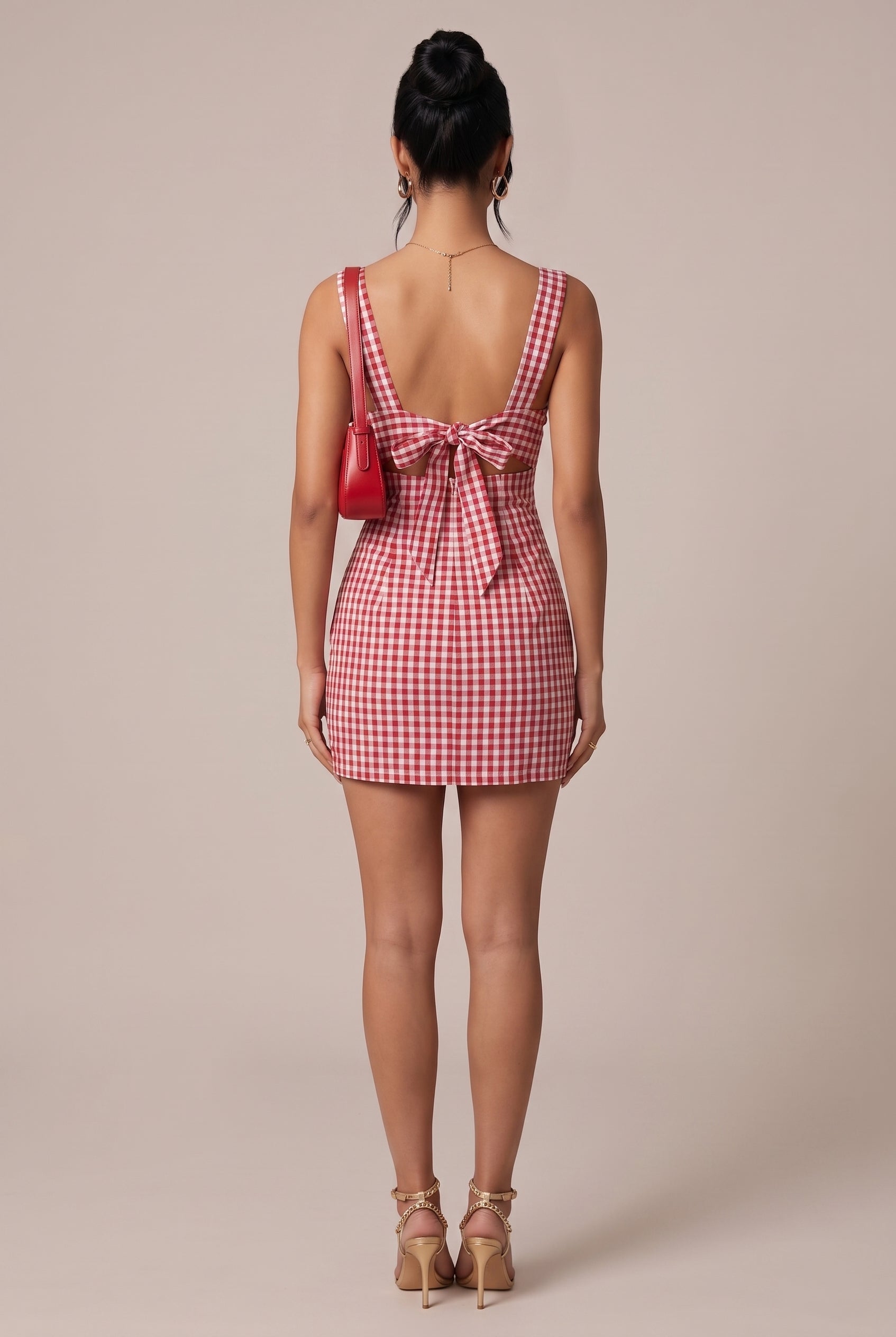 Women's Retro Y2K Plaid Suspender Mini Dress – Bow-Strap Open-Back A-Line Stretch Dress