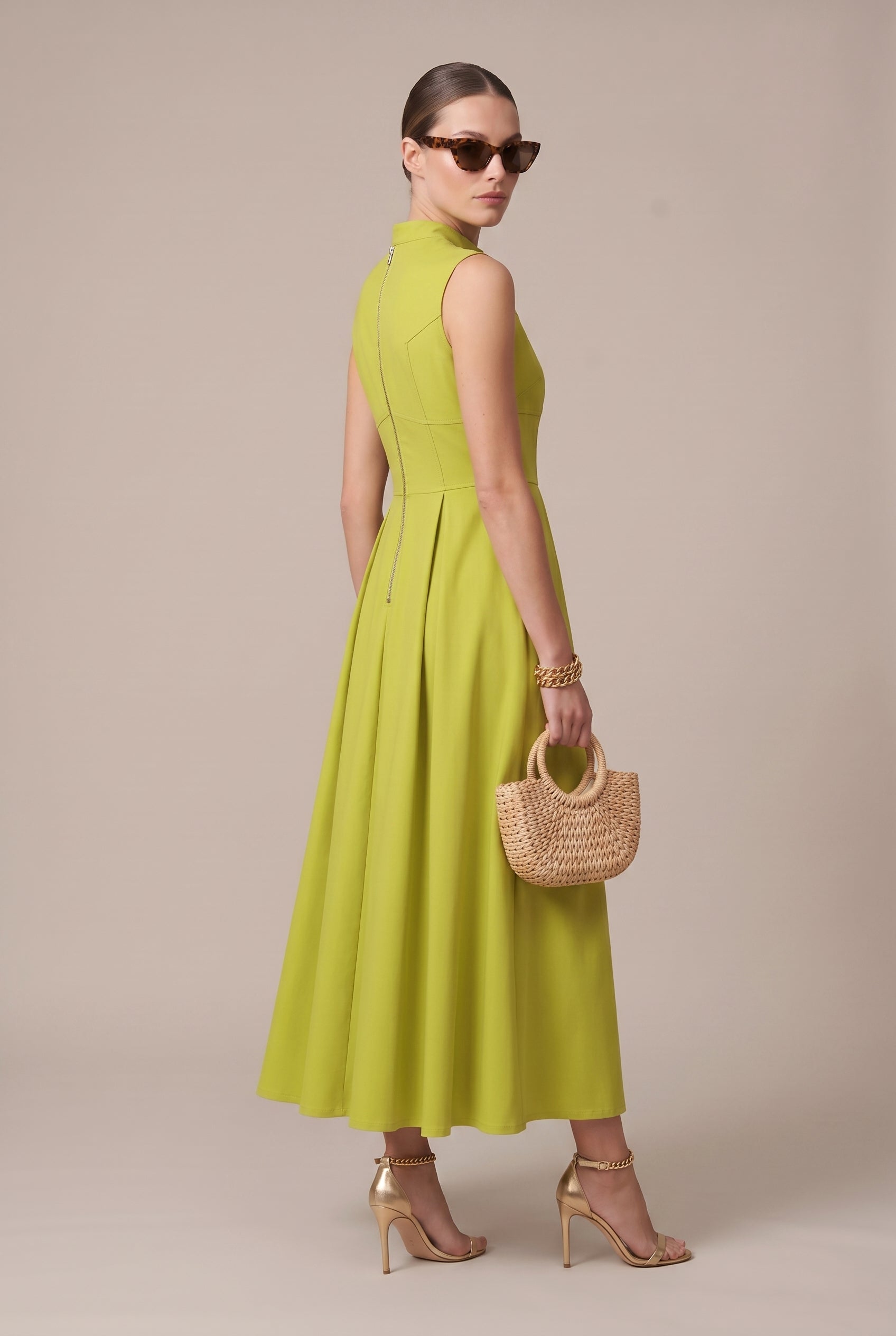 Women's A-Line Sleeveless Midi Dress – Round Neck Slim Fit French Style Solid Color