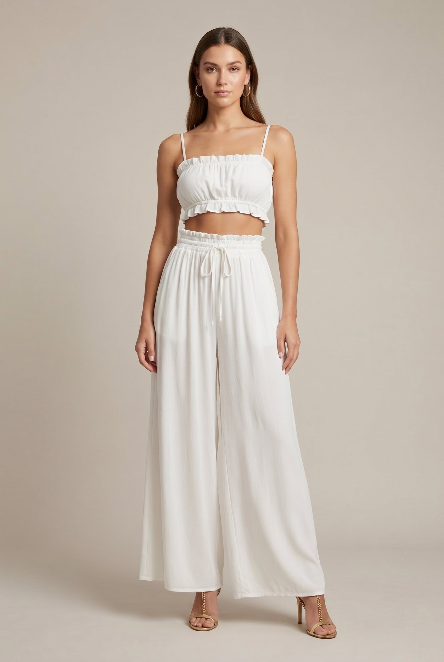 Women's High Waist Wide Leg Pants – Elastic Waistband Flowy Culottes Trousers Luna Body Co