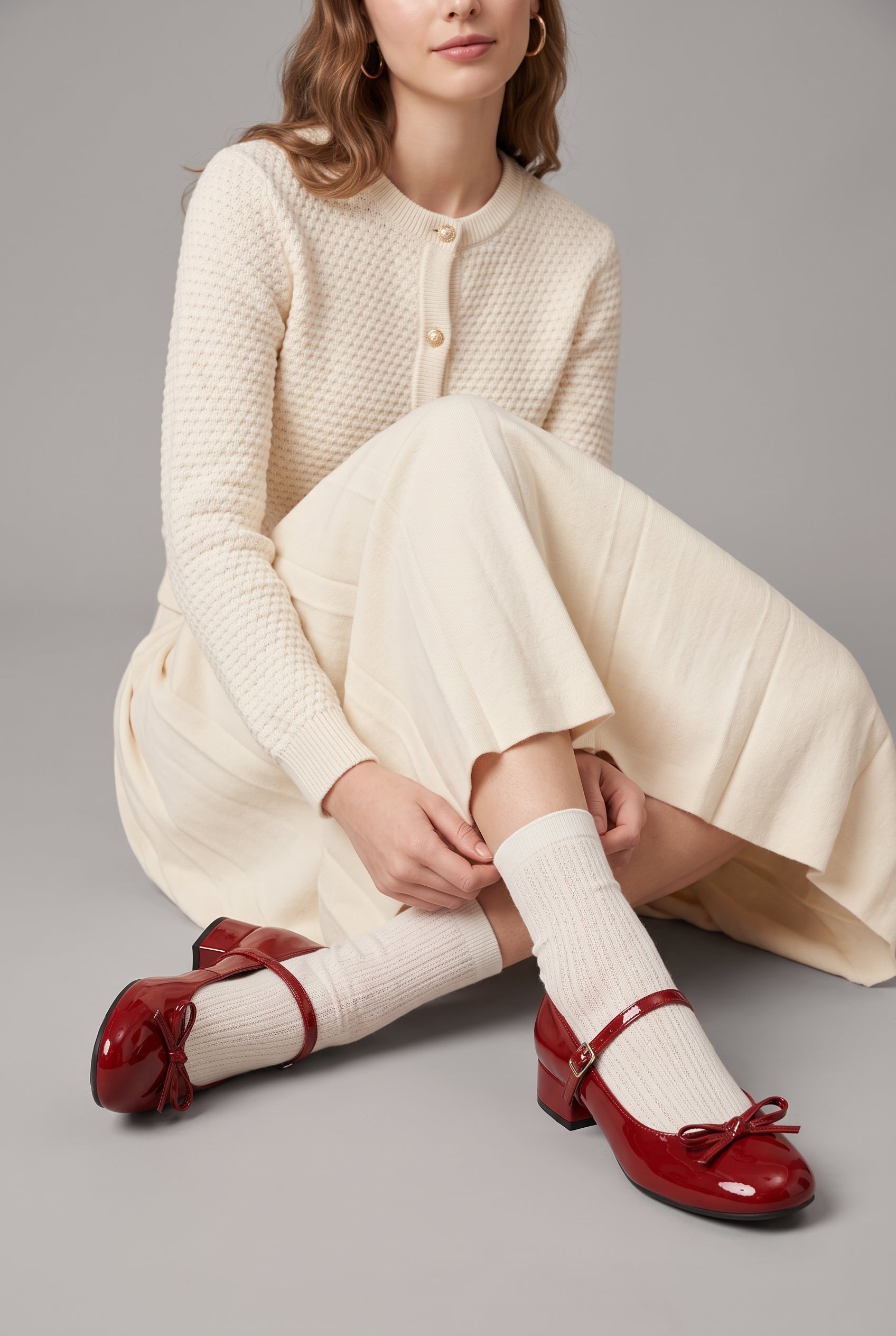 Crescent | French Bow Red Mary Jane Block Heel Round-Toe Buckle Shoes