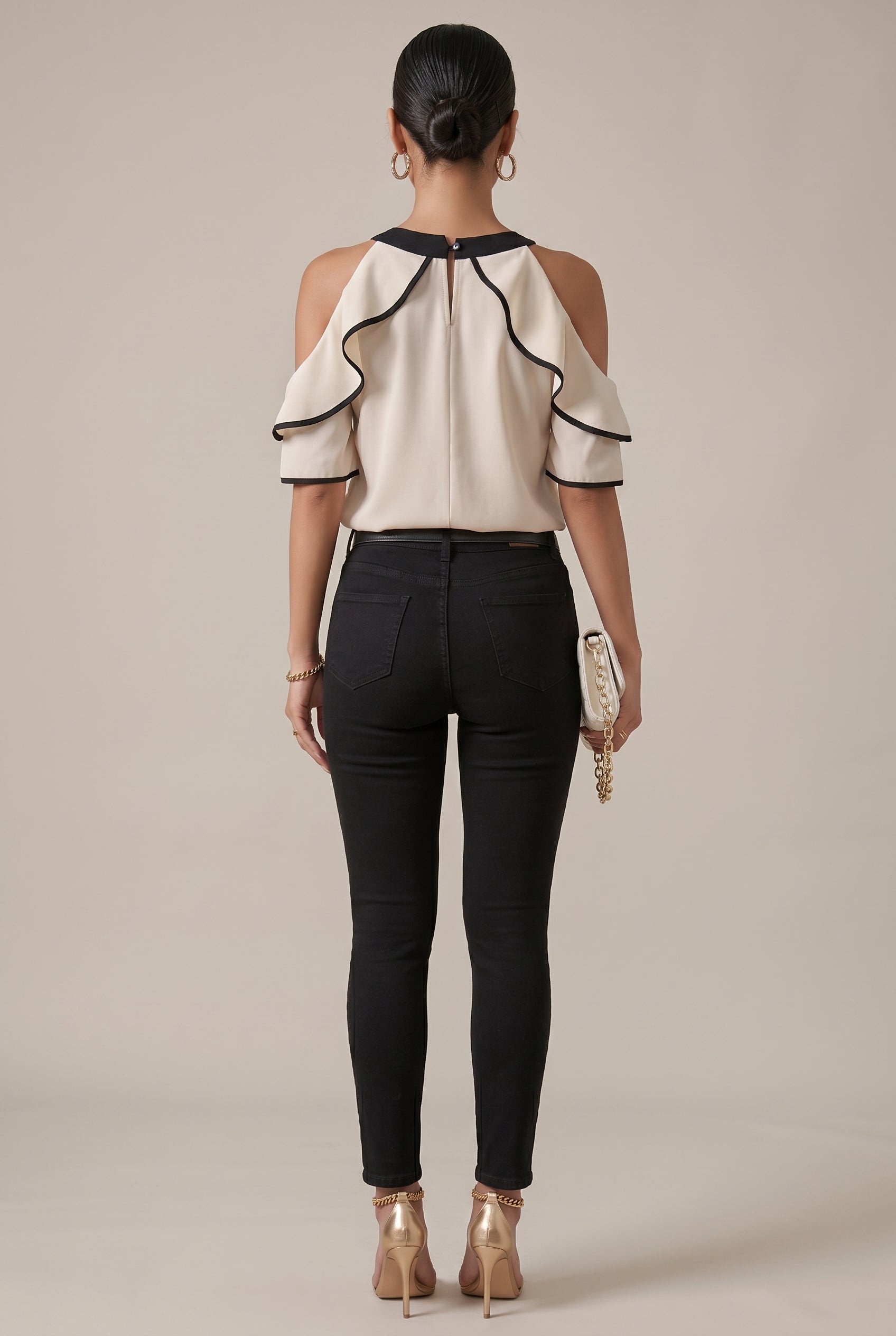 Women's Bow-Tie Collar Pullover Blouse — Short Sleeve U-Neck Polyester Work Top