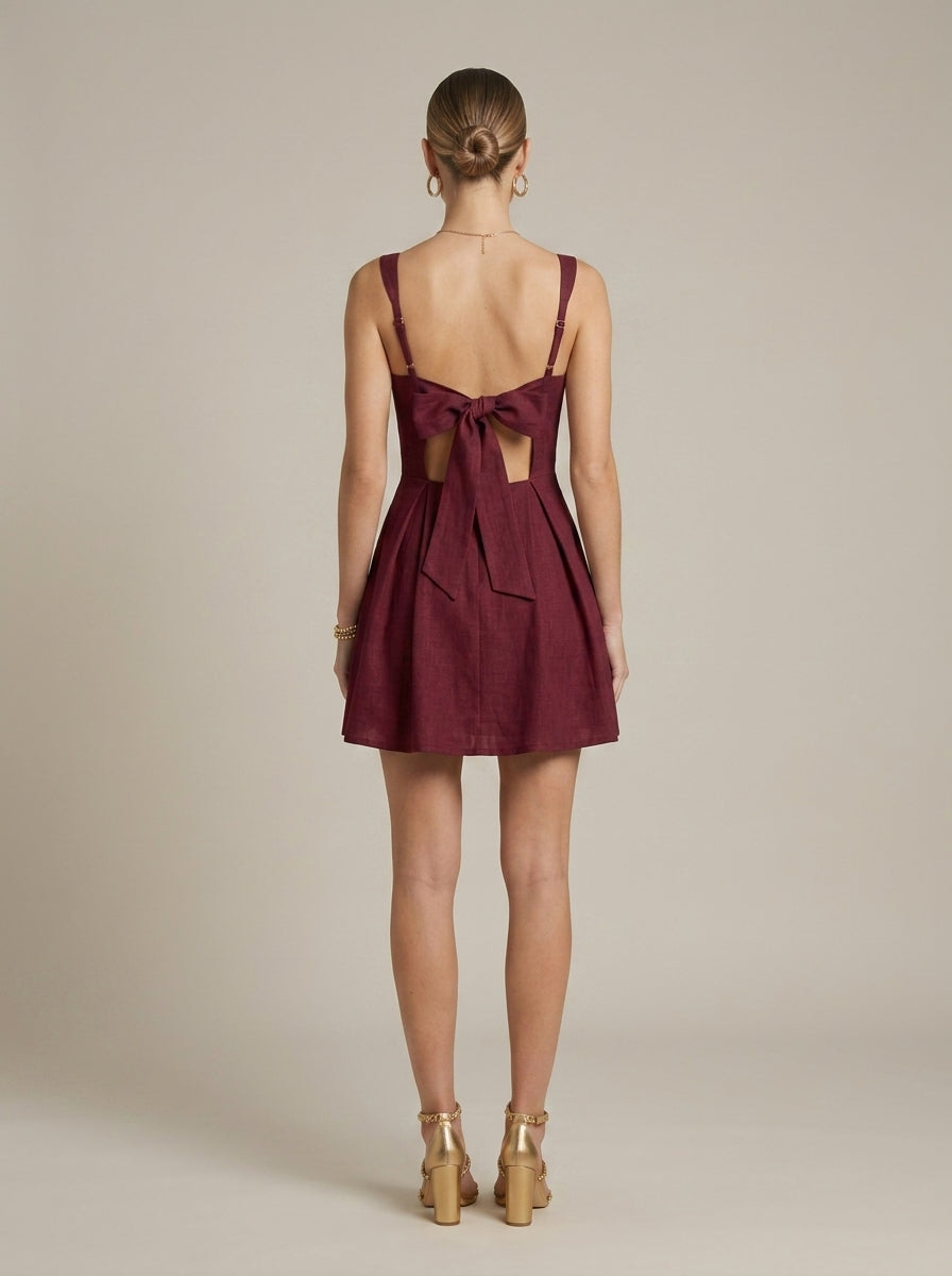 Women's Spaghetti Strap Backless A-Line Mini Dress – Sleeveless One-Shoulder Spliced Party Dress