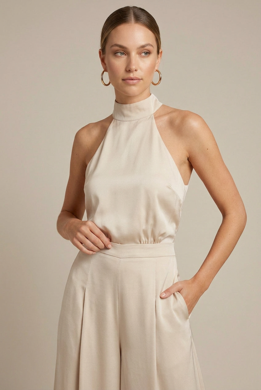 Women’s Off-Shoulder High-Waist Jumpsuit – Wide-Leg Pants, Strapless Chic, Summer Casual
