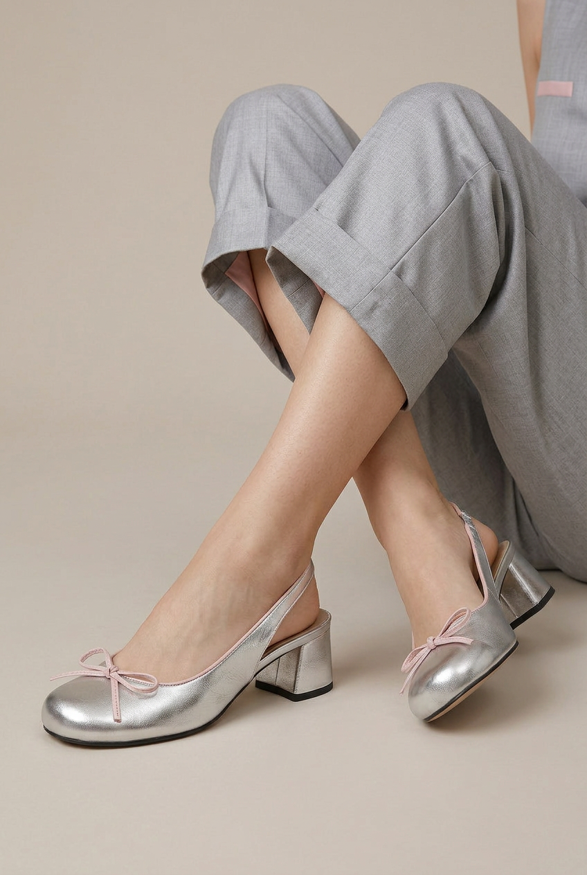 Women's Bow-Detail Mary Jane Shoes – Round Toe, Block Heel, Elastic Slip-On Pumps
