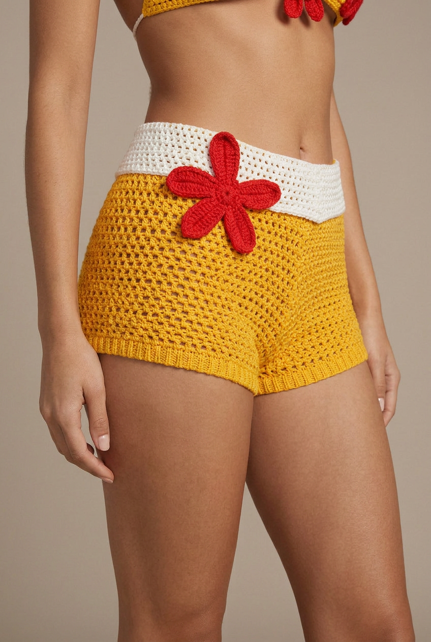 Women's Floral Knit Two-Piece Set – Sleeveless Crop Top, Cropped Trousers, Summer Loungewear