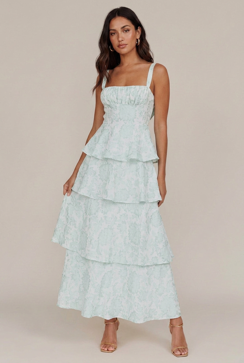 Women's Floral Print Midi Sling Dress – Satin Slim-Fit, Tiered Cake Skirt, Sleeveless Mid-Waist Summer Style