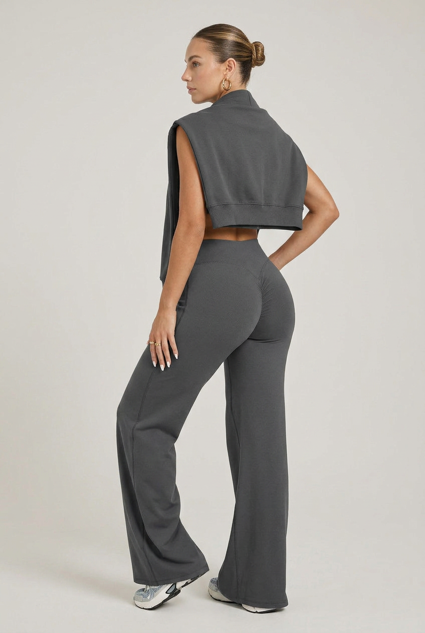 Women's High-Waisted Wide-Leg Yoga Pants – Full-Length Stretch Activewear, Loose Fit Fitness Bottoms
