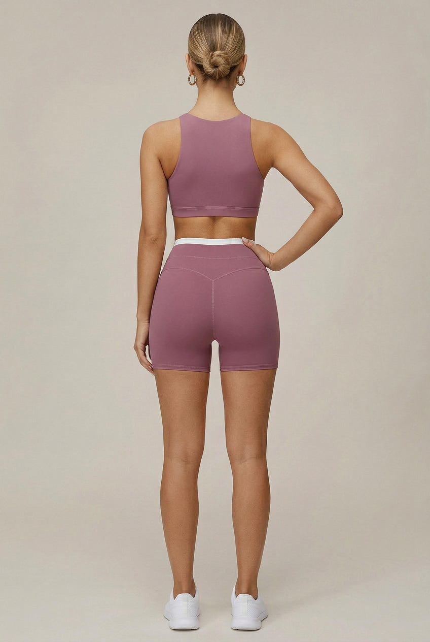 Women's High-Waist Yoga Shorts – Moisture-Wicking Contrast Design, Tummy Control Fitness Activewear