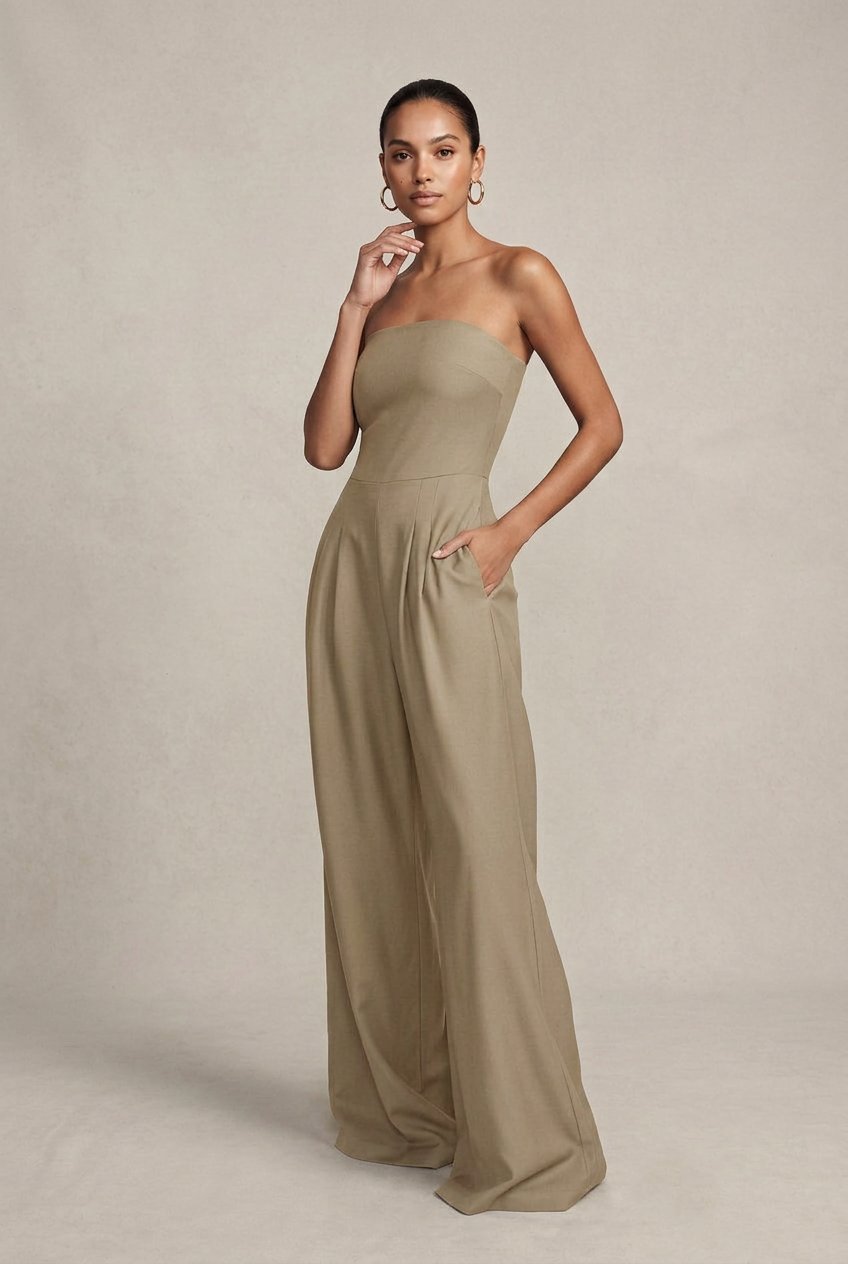 Women's Backless Sleeveless Jumpsuit – Elegant Slim-Fit, Elastic Waist, Straight-Leg Polyester