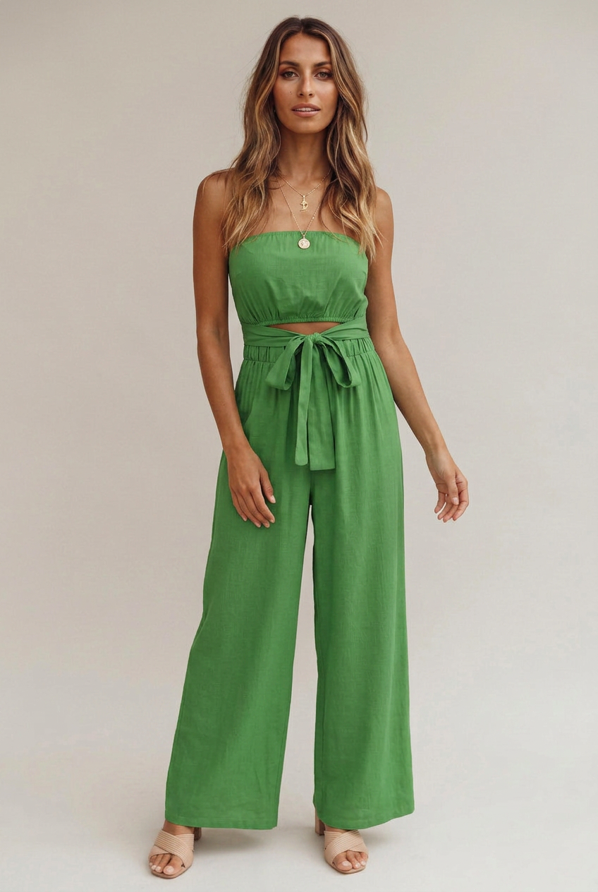 Women's Sleeveless Backless Jumpsuit – Strappy Slim-Fit, Straight-Leg, Full-Length Solid Color