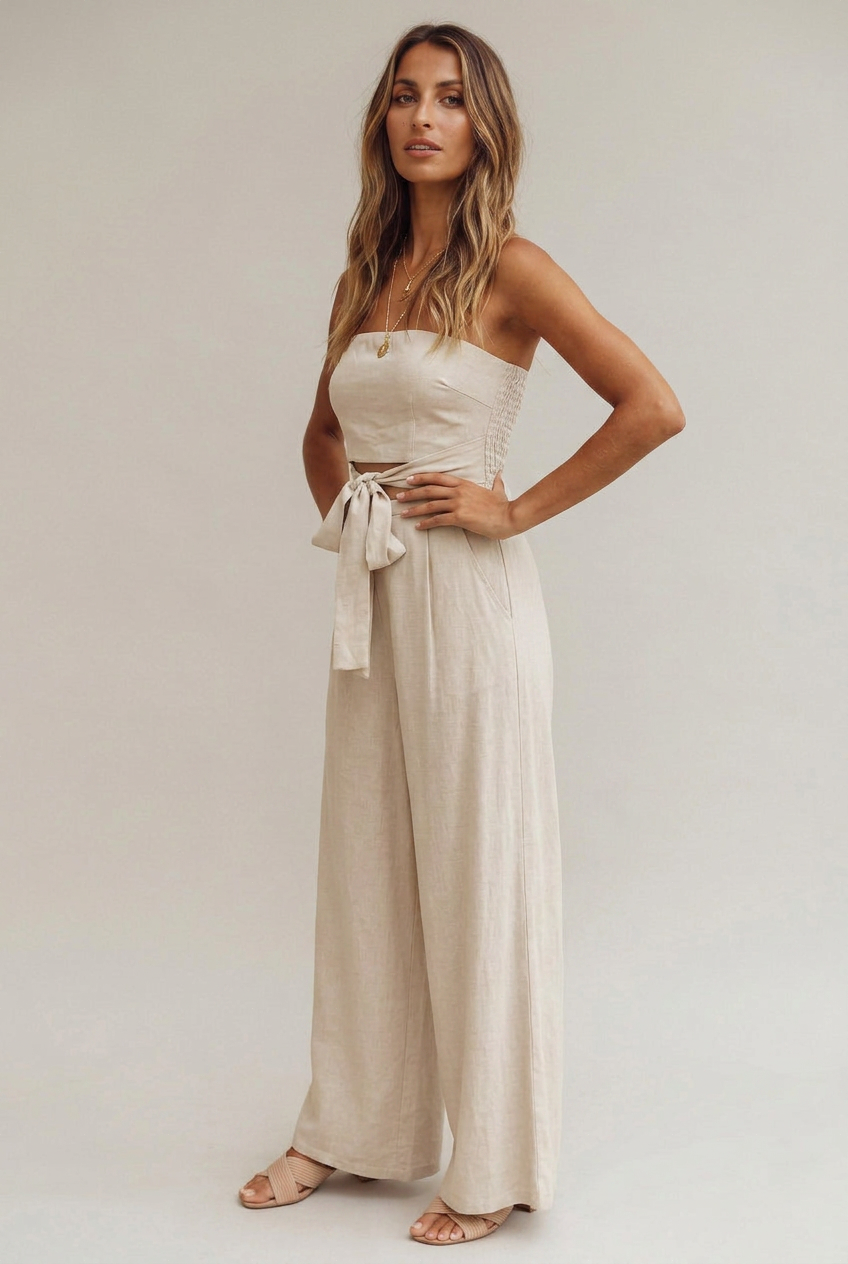 Women's Sleeveless Backless Jumpsuit – Strappy Slim-Fit, Straight-Leg, Full-Length Solid Color