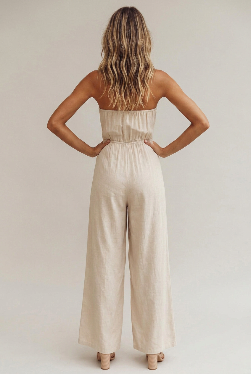 Women's Sleeveless Backless Jumpsuit – Strappy Slim-Fit, Straight-Leg, Full-Length Solid Color