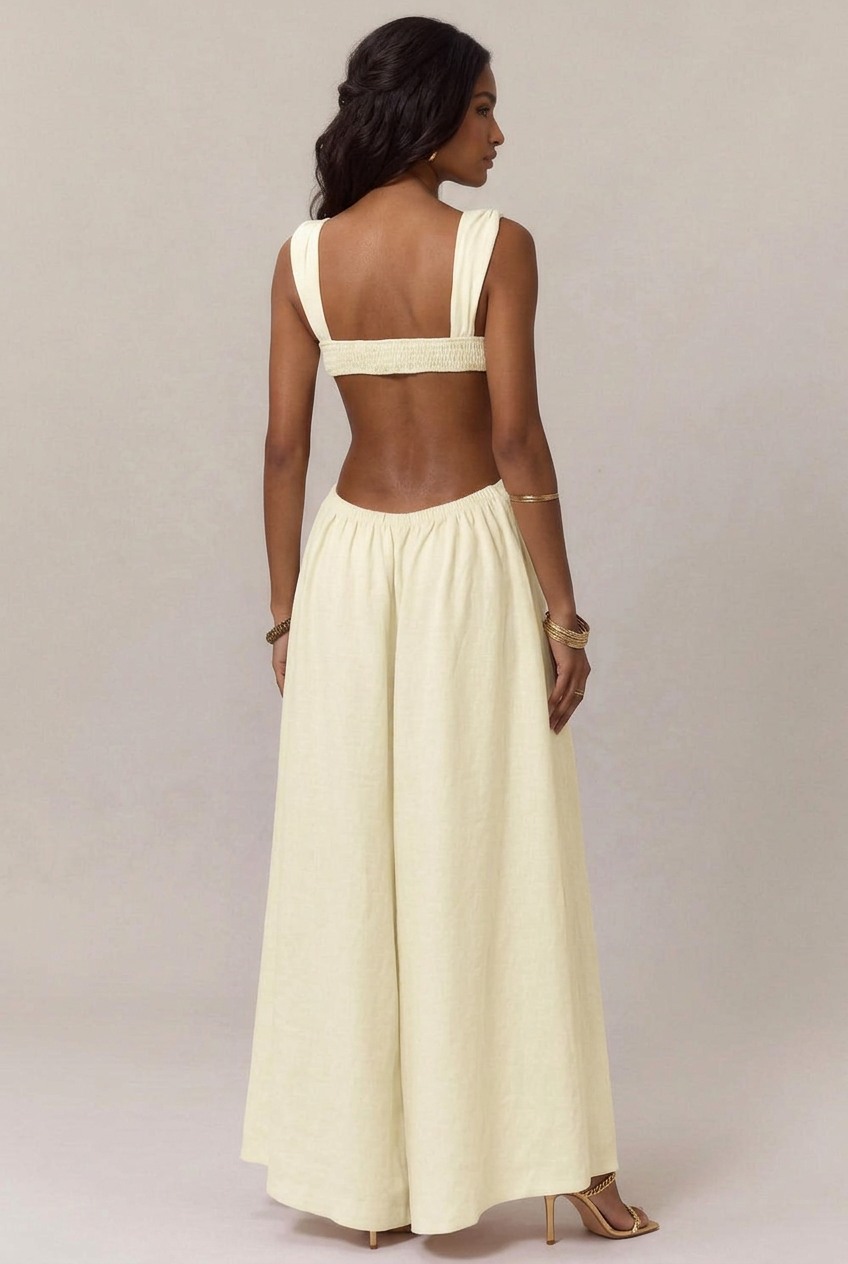 Women's Lace-Up Strap Jumpsuit – High-Waist Loose Fit, Sleeveless Ice Silk Full-Length Summer Jumpsuit