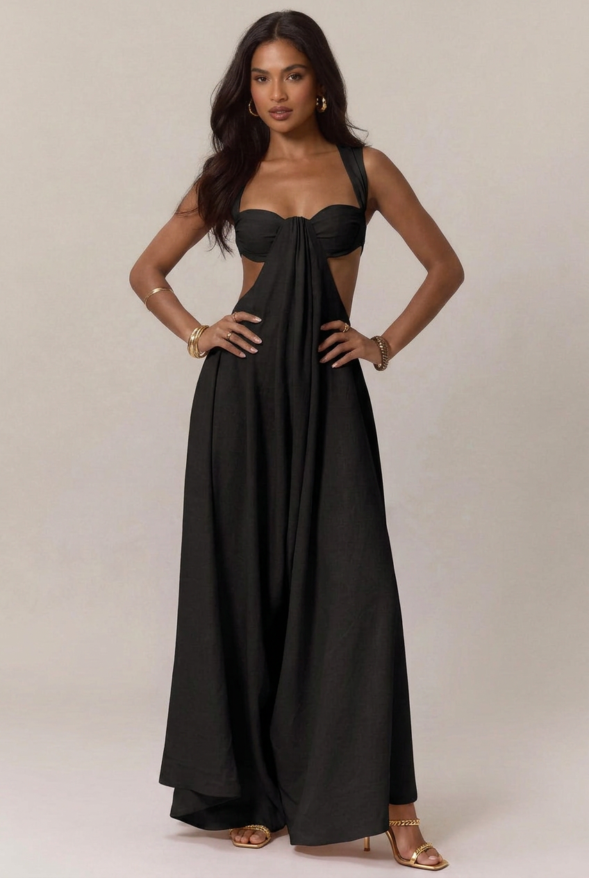 Women's Lace-Up Strap Jumpsuit – High-Waist Loose Fit, Sleeveless Ice Silk Full-Length Summer Jumpsuit