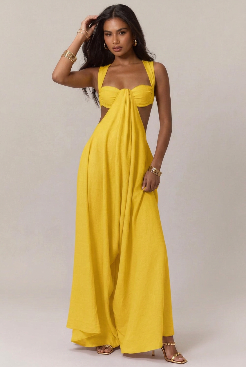Women's Lace-Up Strap Jumpsuit – High-Waist Loose Fit, Sleeveless Ice Silk Full-Length Summer Jumpsuit
