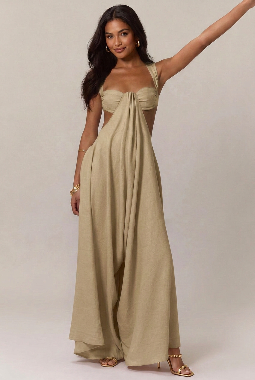Women's Lace-Up Strap Jumpsuit – High-Waist Loose Fit, Sleeveless Ice Silk Full-Length Summer Jumpsuit