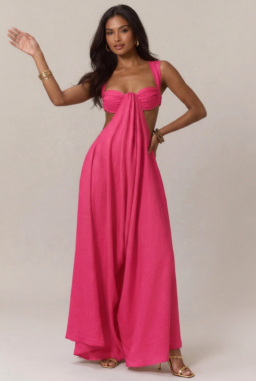 Women's Lace-Up Strap Jumpsuit – High-Waist Loose Fit, Sleeveless Ice Silk Full-Length Summer Jumpsuit