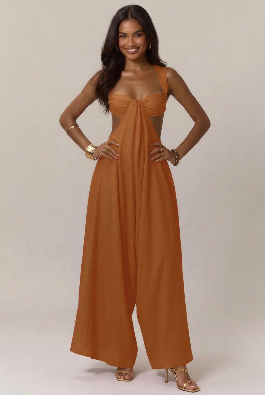 Women's Lace-Up Strap Jumpsuit – High-Waist Loose Fit, Sleeveless Ice Silk Full-Length Summer Jumpsuit