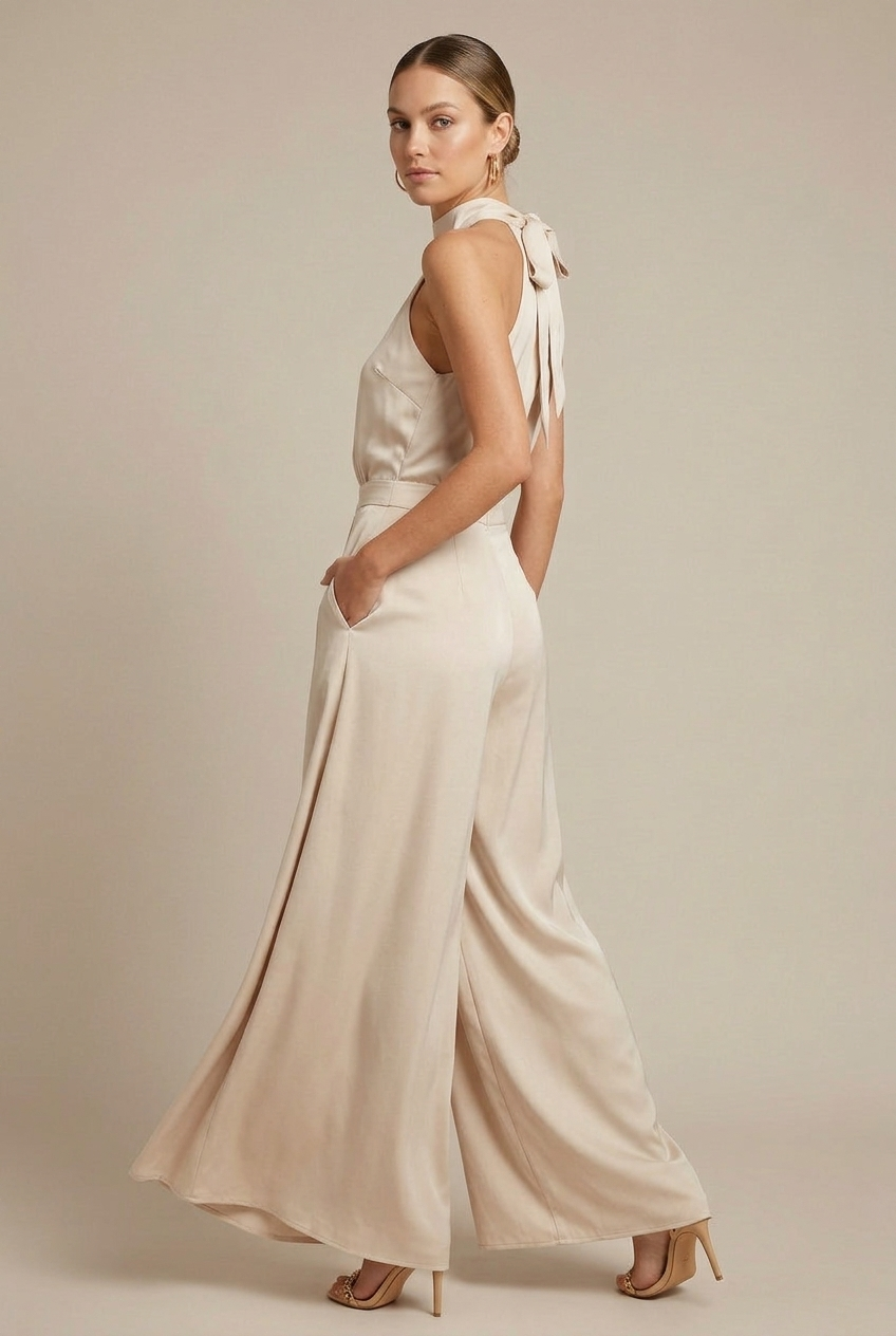 Women’s Off-Shoulder High-Waist Jumpsuit – Wide-Leg Pants, Strapless Chic, Summer Casual