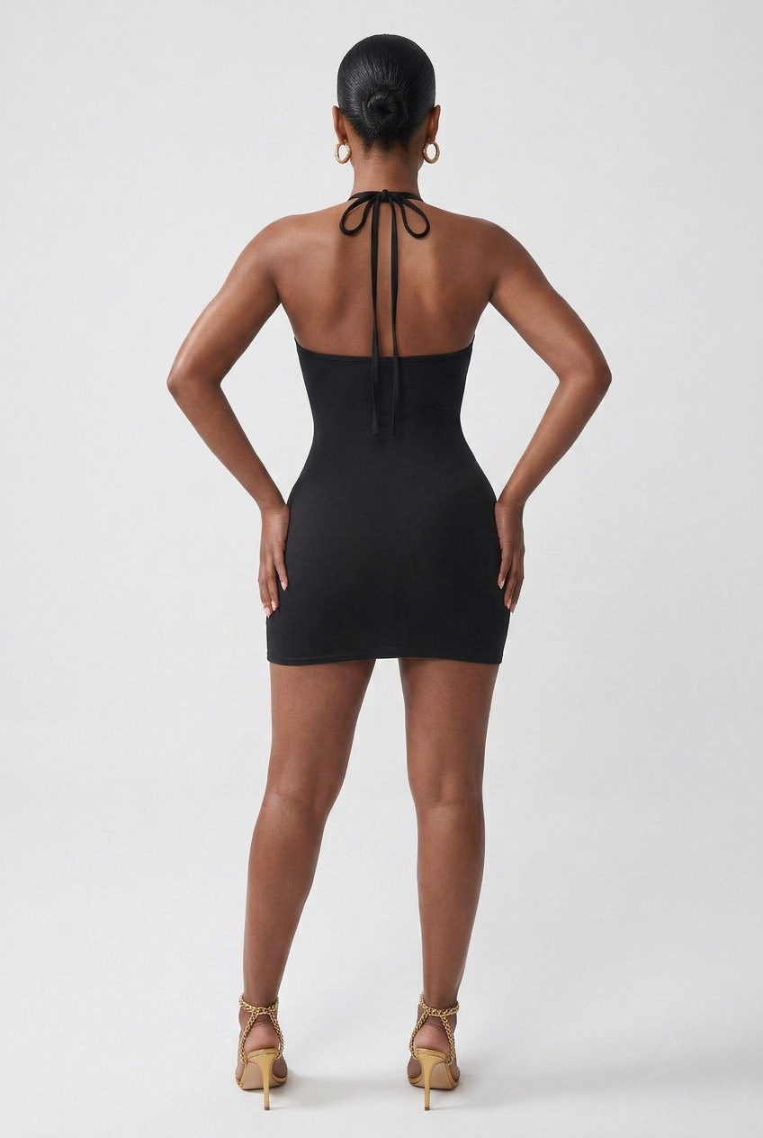 Women's Sleeveless V-Neck Bodycon Midi Dress – High-Waist Contour Fit, Summer Cocktail Silhouette