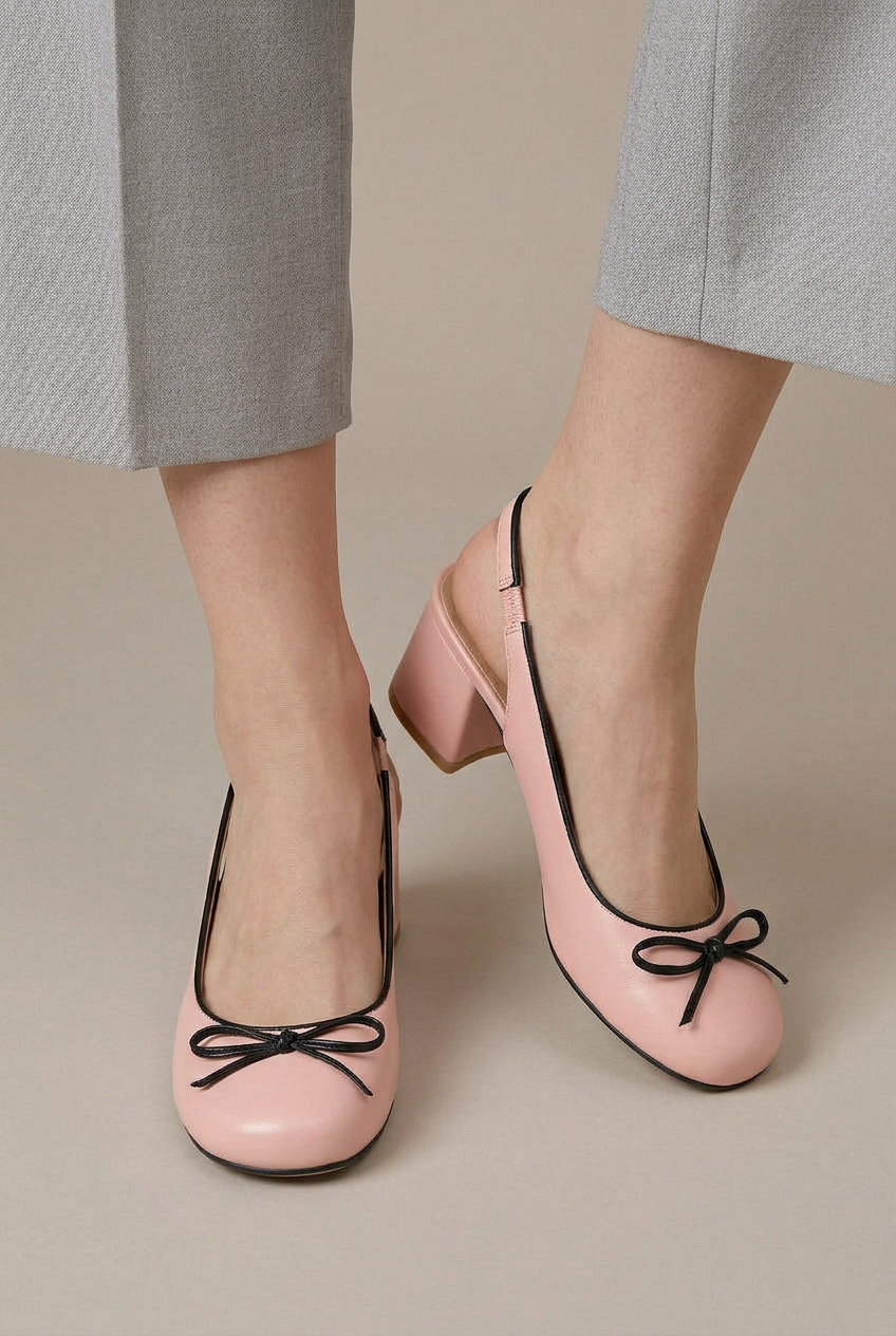 Women's Bow-Detail Mary Jane Shoes – Round Toe, Block Heel, Elastic Slip-On Pumps