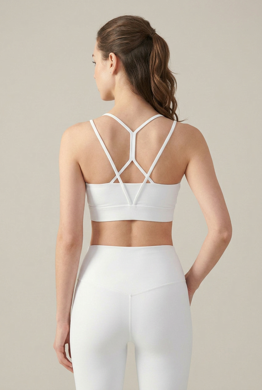 Women's Barely-There Sports Bra – Twist-Front Cutout, Double Shoulder Straps, Removable Padding