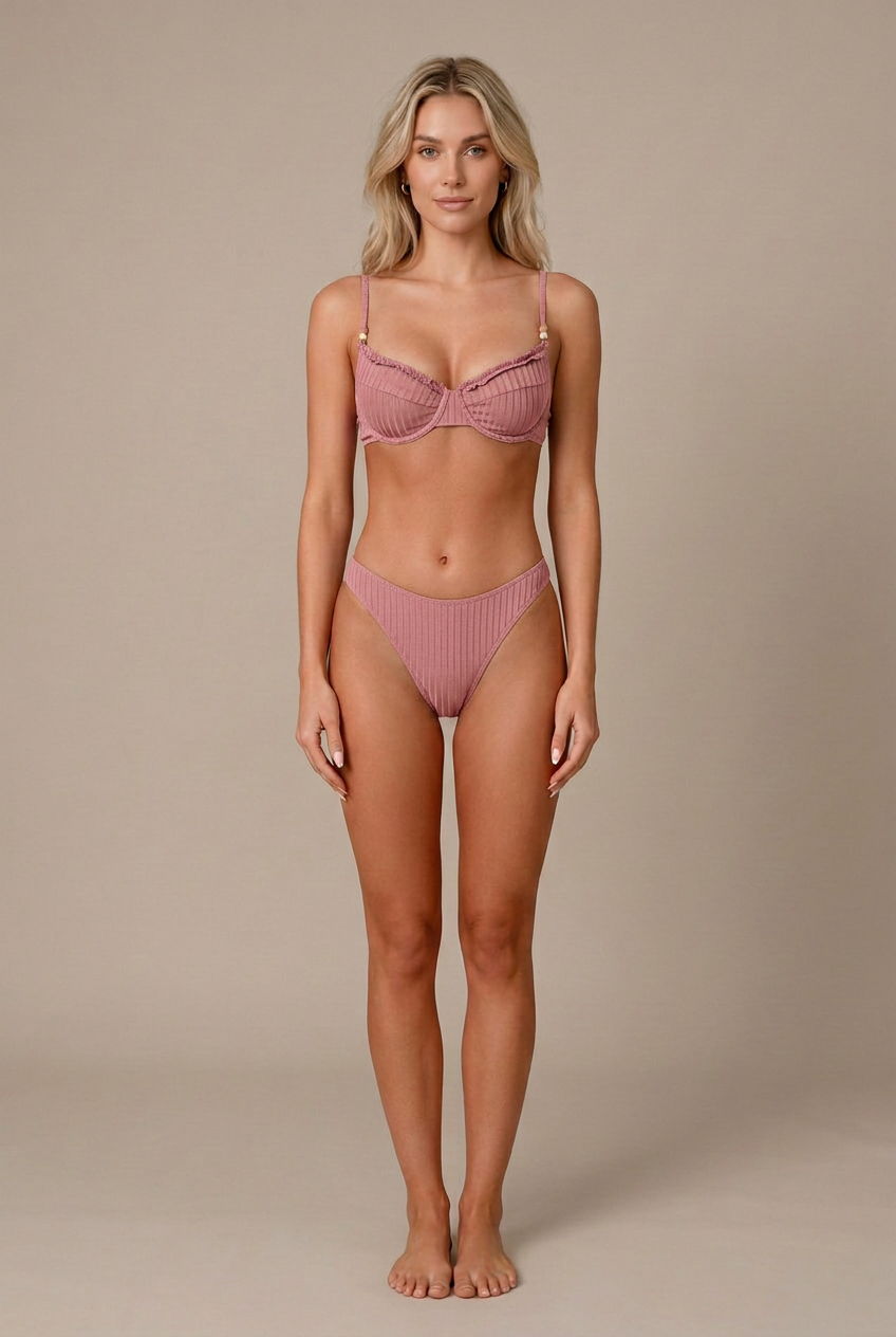 Women's Solid Color Bikini Swimsuit – Underwire Top, Padded Cups, Two-Piece Beachwear