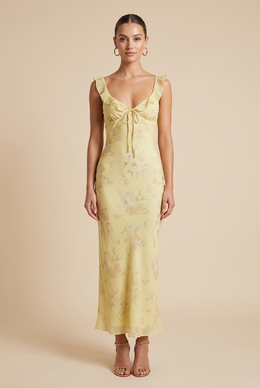 Women’s Floral Maxi Dress – V-Neck Sleeveless High-Waist Strap Sundress