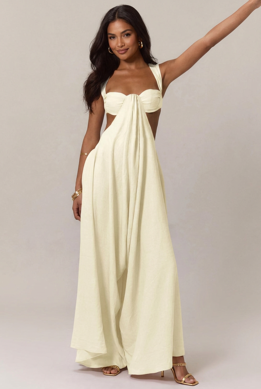 Women's Lace-Up Strap Jumpsuit – High-Waist Loose Fit, Sleeveless Ice Silk Full-Length Summer Jumpsuit