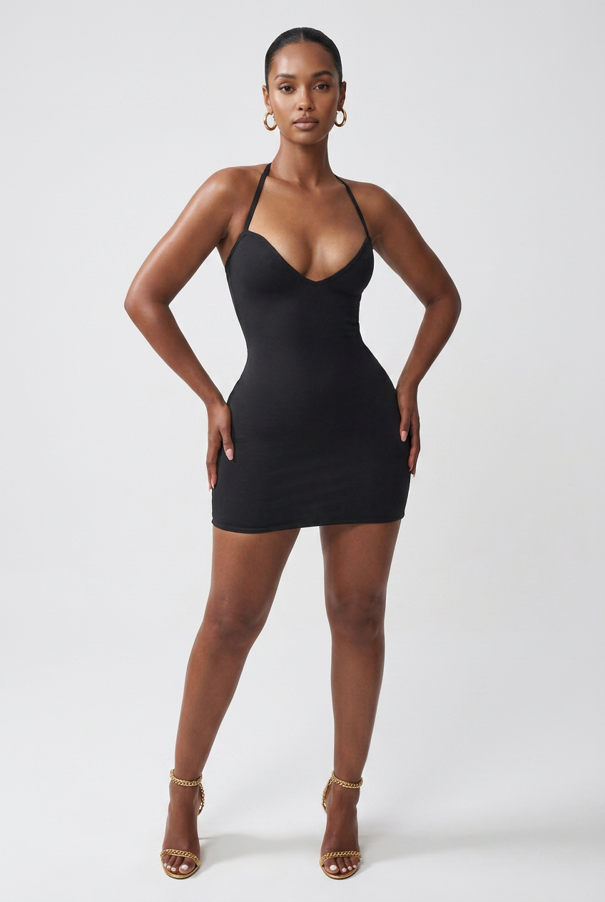 Women's Sleeveless V-Neck Bodycon Midi Dress – High-Waist Contour Fit, Summer Cocktail Silhouette