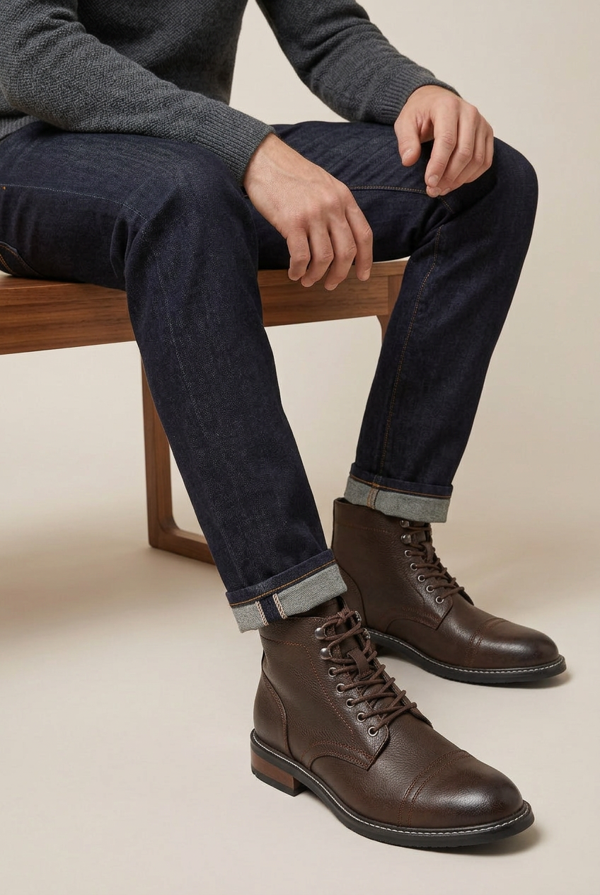 Tycho | Retro Lace-Up Martin Boots Men's Round Toe Wedge Work Boots