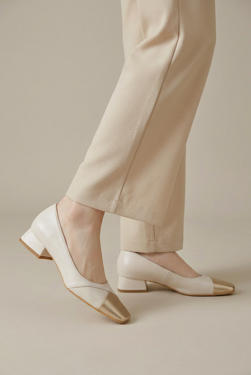 Women's Retro Square Toe Mary Janes – Genuine Leather Chunky Block Heel Slip-On Pumps