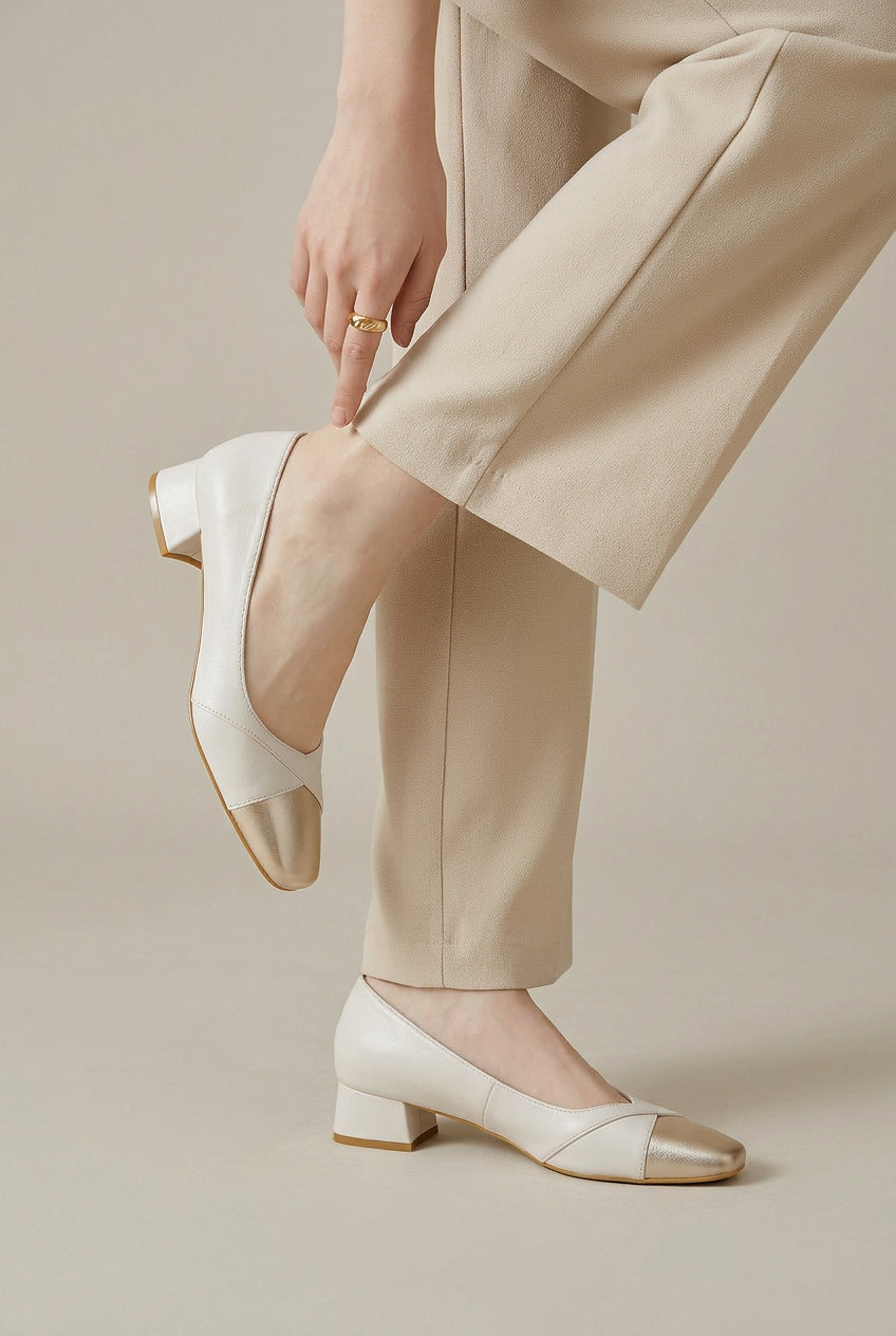 Women's Retro Square Toe Mary Janes – Genuine Leather Chunky Block Heel Slip-On Pumps