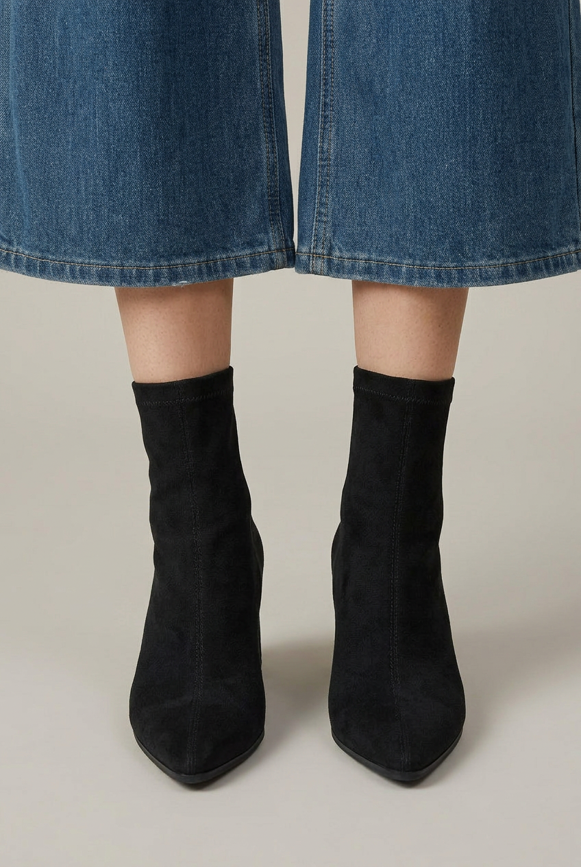 Crescent | Women's Skinny High Heel Boots – Elastic Stretch Fabric Side Zipper Fur-Lined Ankle Boots