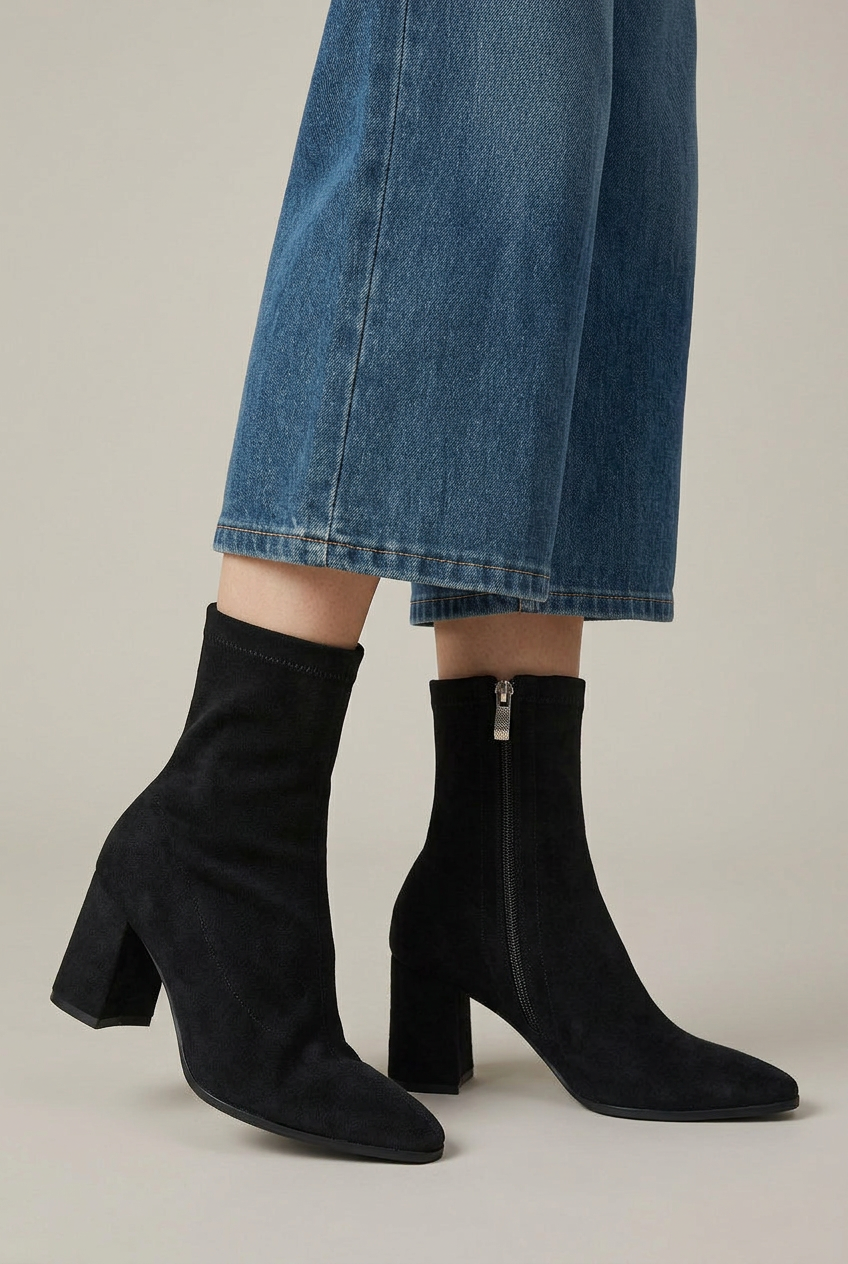 Women's Skinny High Heel Boots – Elastic Stretch Fabric Side Zipper Fur-Lined Ankle Boots
