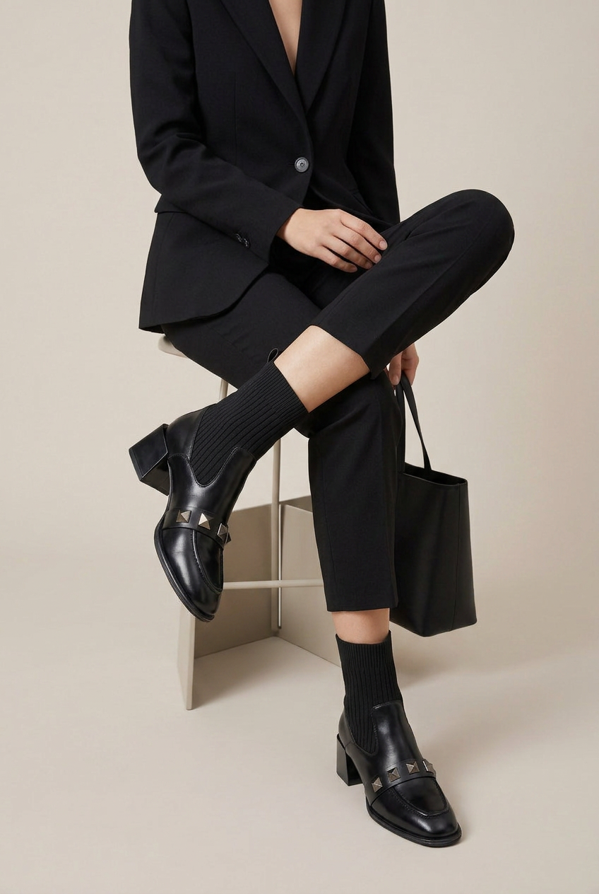 Tranquility | Square Toe Mid Heel Martin Boots Microfiber Fleece-Lined Ankle Boots