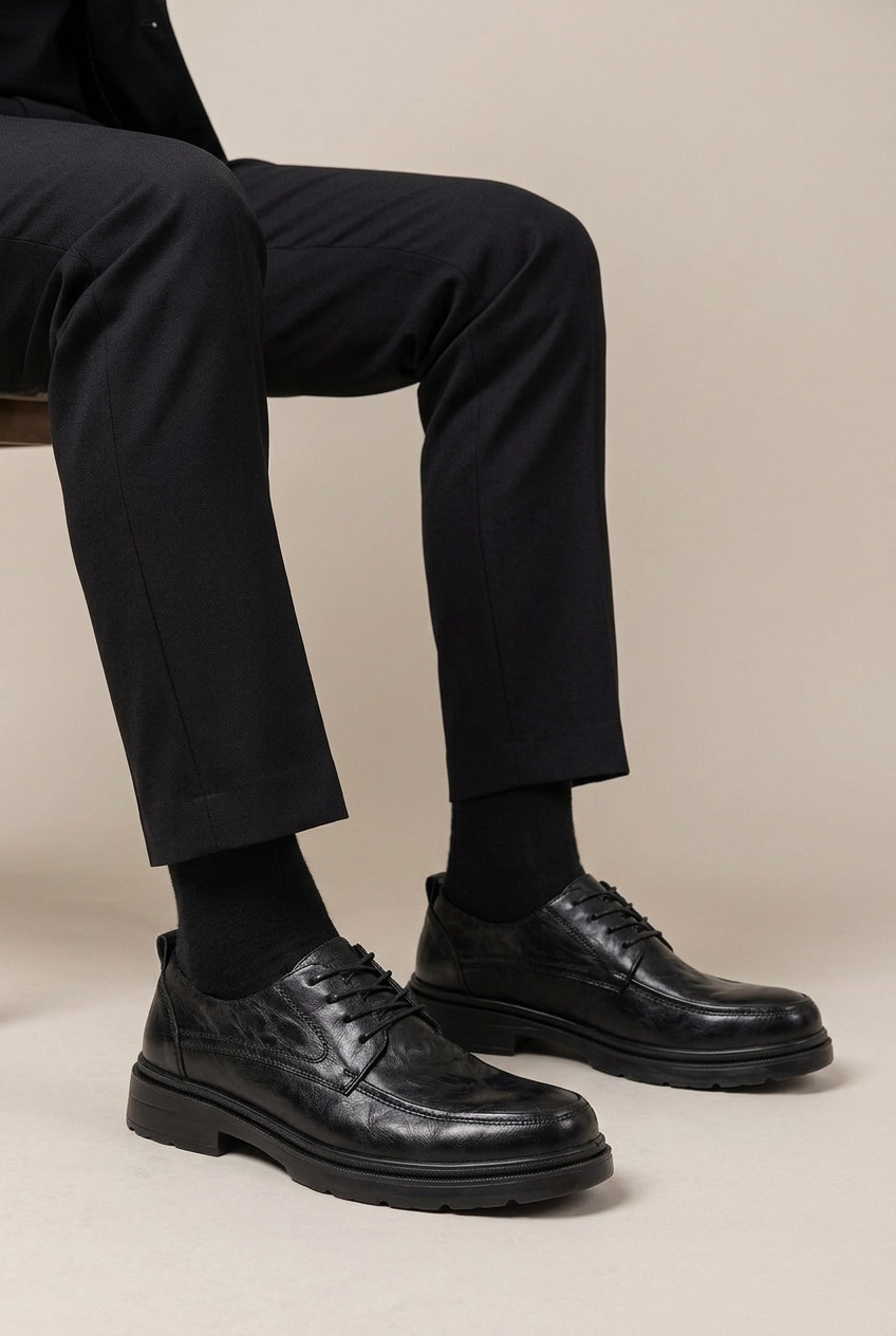 Perigee | Men's Genuine Leather Derby Shoes Brown Business-Casual Round-Toe Dress Shoes