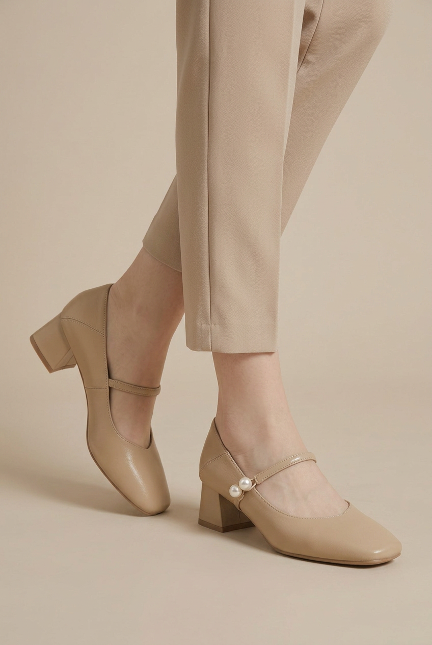 Crescent | Women's Mary Jane Shoes Square-Toe 5cm Block-Heel Buckle-Strap Leather Heels