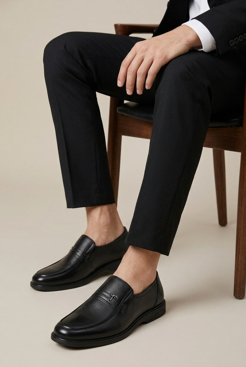 Kepler | Men's Genuine Leather Slip-On Shoes Brown Business-Casual Round-Toe Dress Shoes