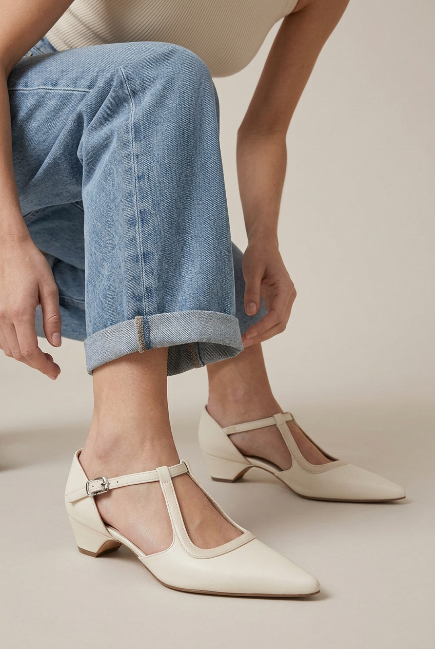 Crescent | Pointed Toe Mary Jane Shoes Women Soft Leather Strap Medium Heel