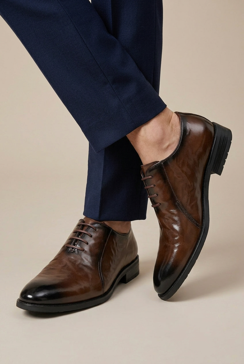 Tycho | Men's Leather Lace-Up Shoes Brown Business-Casual Pointed-Toe British Dress Shoes