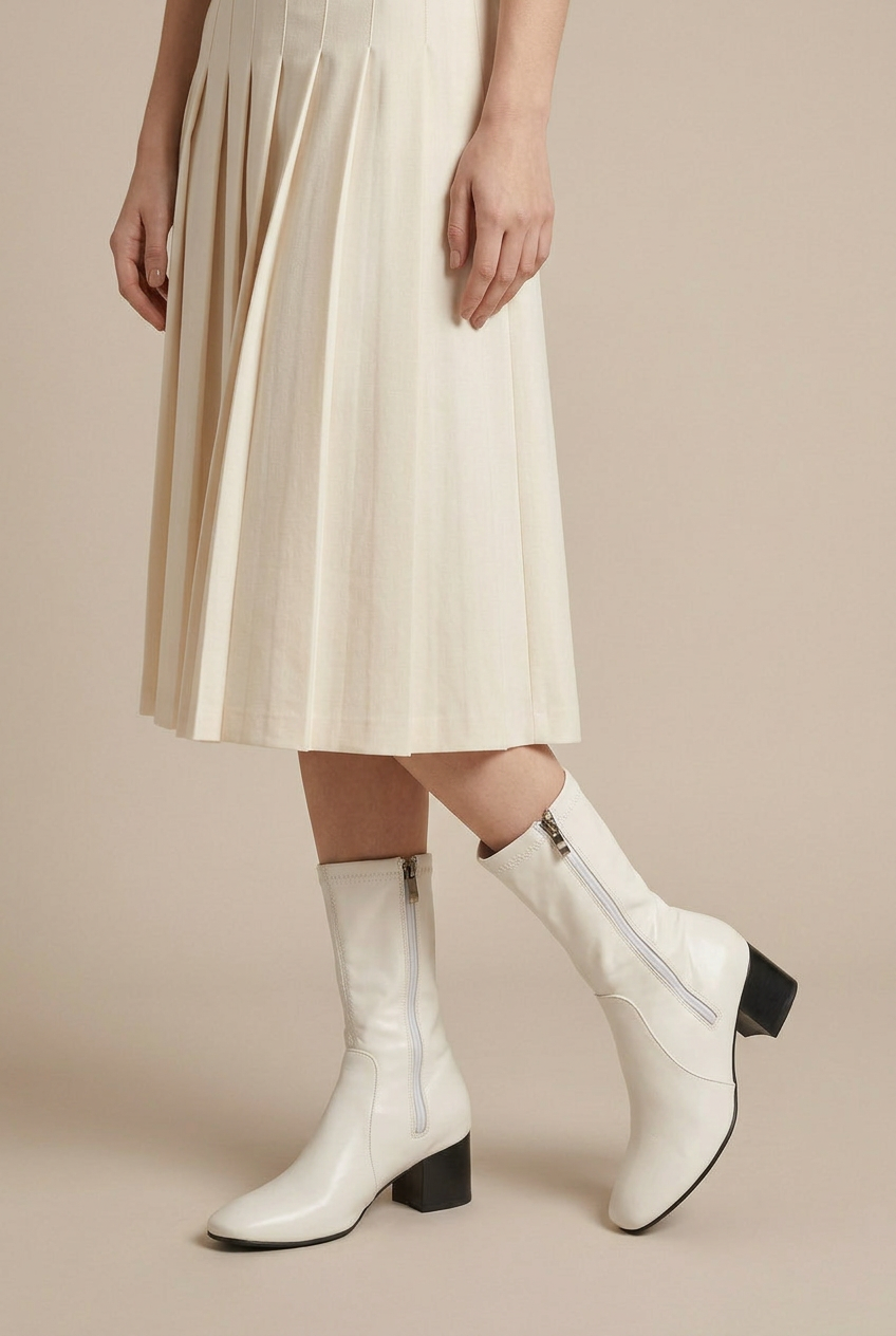 Serena | Square Toe Thick Heel Chelsea Boots French Maillard Stretch Ankle Boots