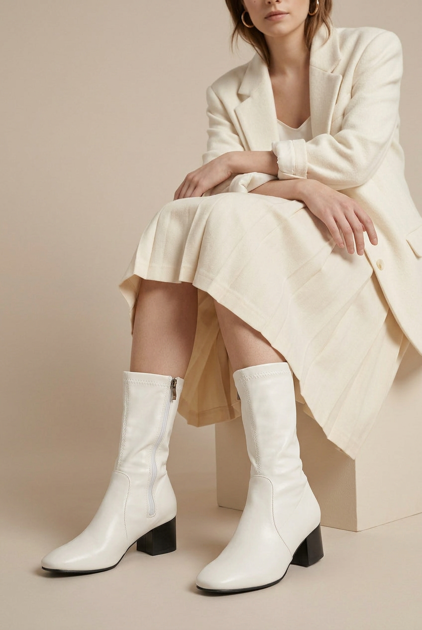 Serena | Square Toe Thick Heel Chelsea Boots French Maillard Stretch Ankle Boots