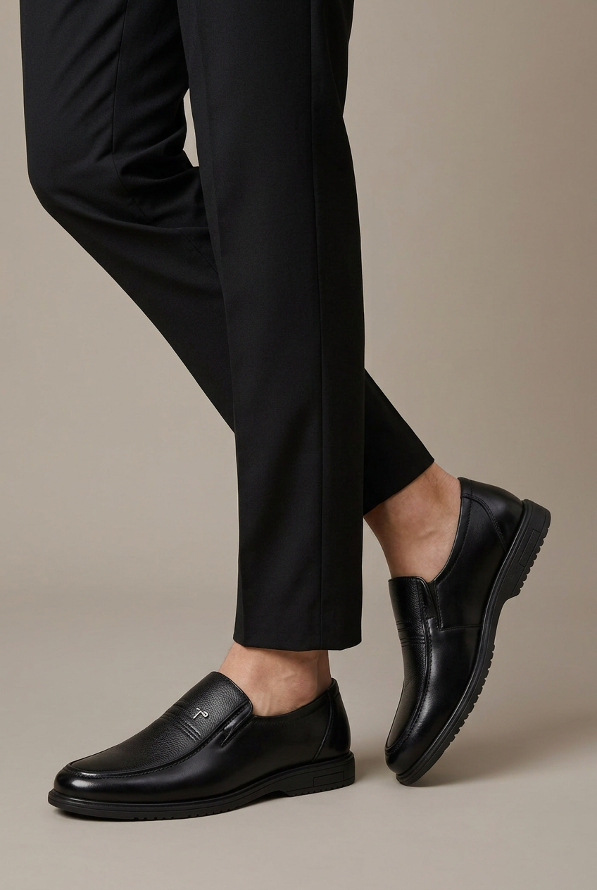 Kepler | Men's Genuine Leather Slip-On Shoes Brown Business-Casual Round-Toe Dress Shoes