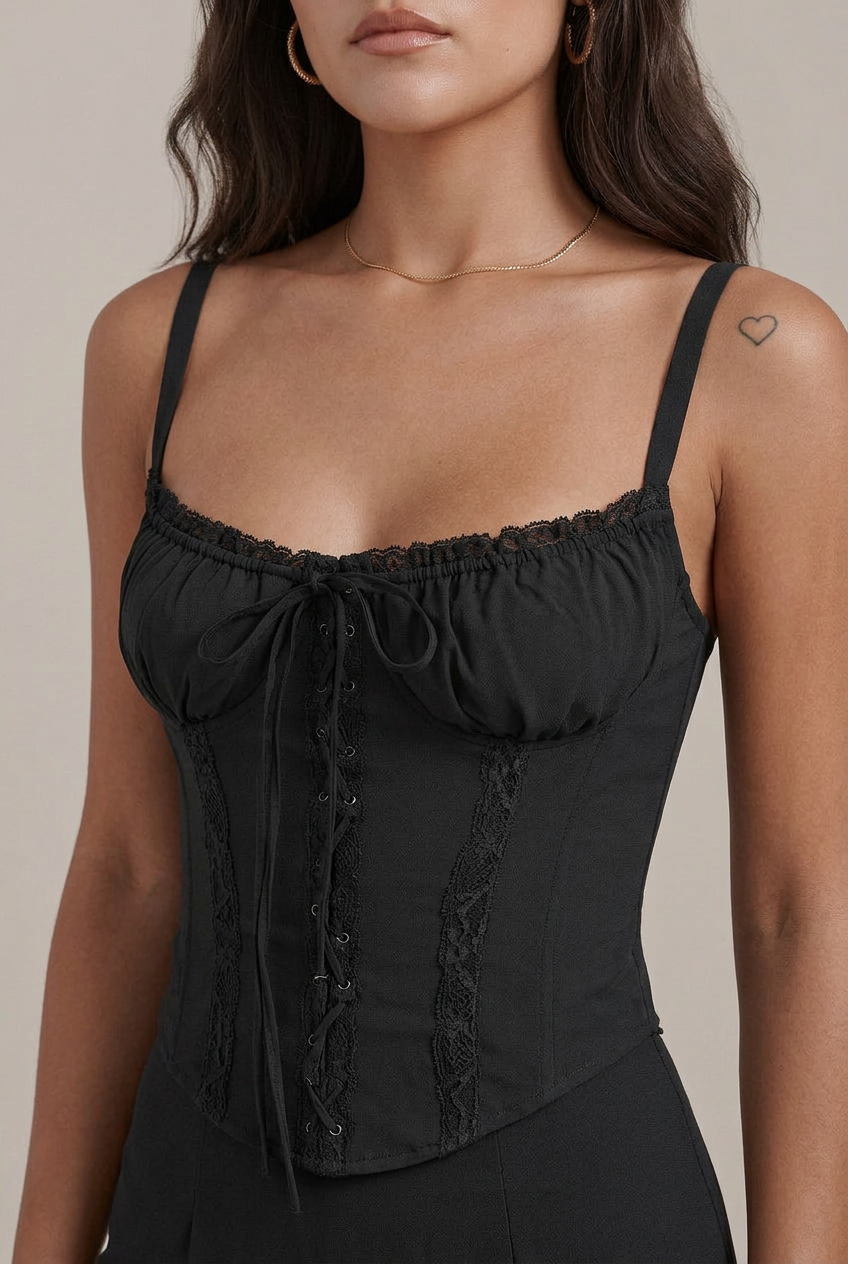 Women's Lace Camisole Top - Slim Fit Sling Strap Solid Color Short Length