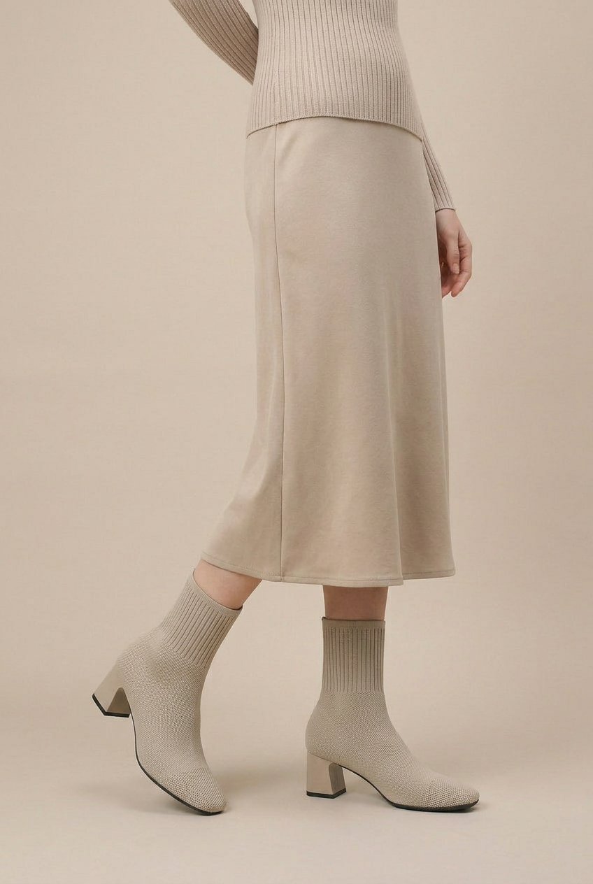 Crescent | Knitted Sock Boots Women Chunky Heel Square Toe Elastic Stretch