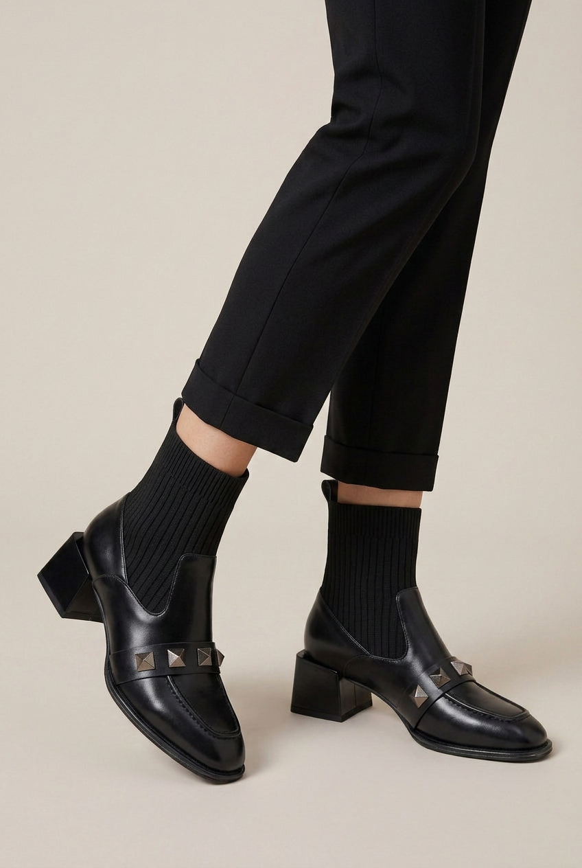 Tranquility | Square Toe Mid Heel Martin Boots Microfiber Fleece-Lined Ankle Boots