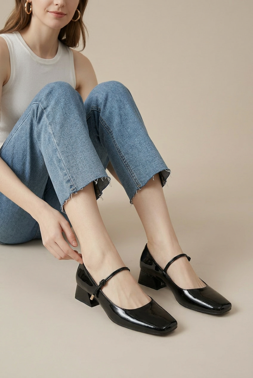 Maria | Square Toe Mary Jane Shoes Women Patent Leather Low Block Heel