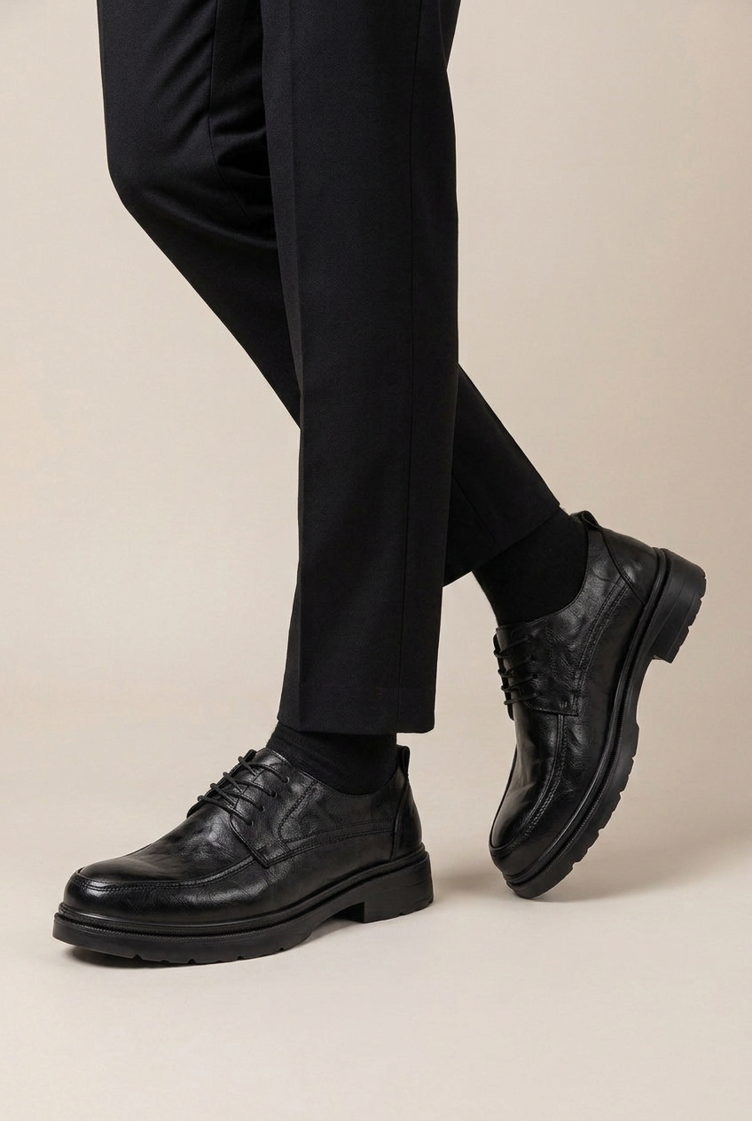 Perigee | Men's Genuine Leather Derby Shoes Brown Business-Casual Round-Toe Dress Shoes