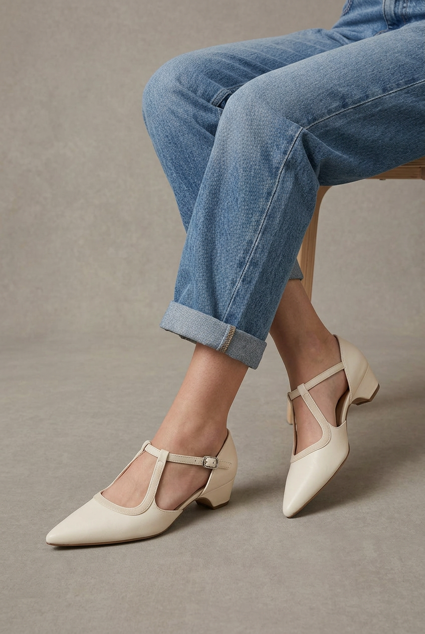 Crescent | Pointed Toe Mary Jane Shoes Women Soft Leather Strap Medium Heel